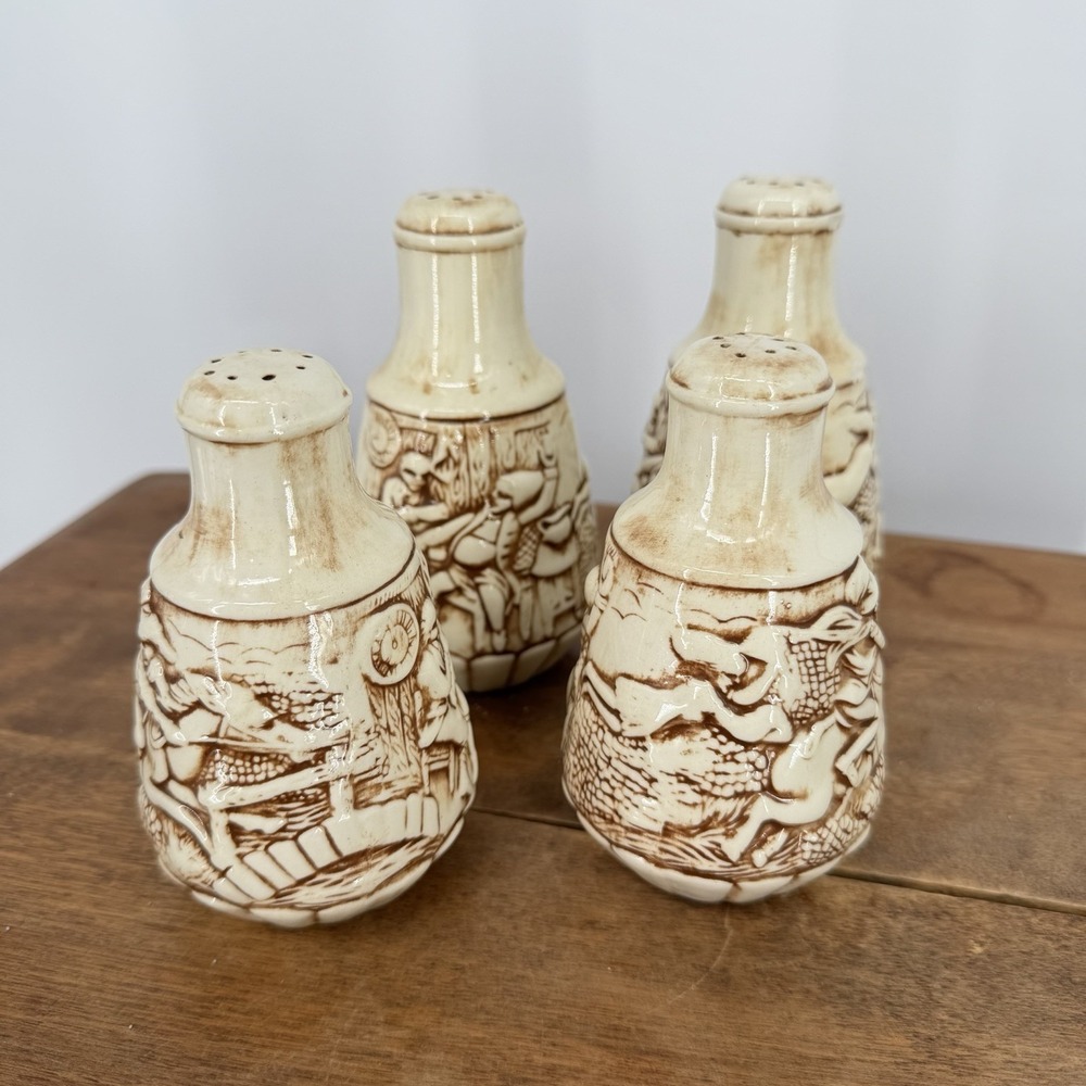 Vtg 1974 Scioto Ceramic Tavern Salt Pepperโ Shakers 2 Sets 4 Pcs All Stoppers